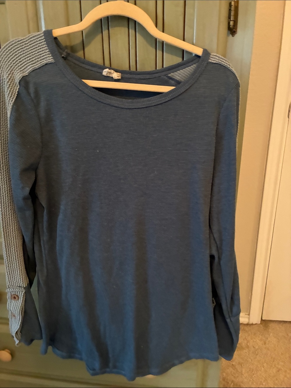 Ladies Blue Long-Sleeve Henley Top